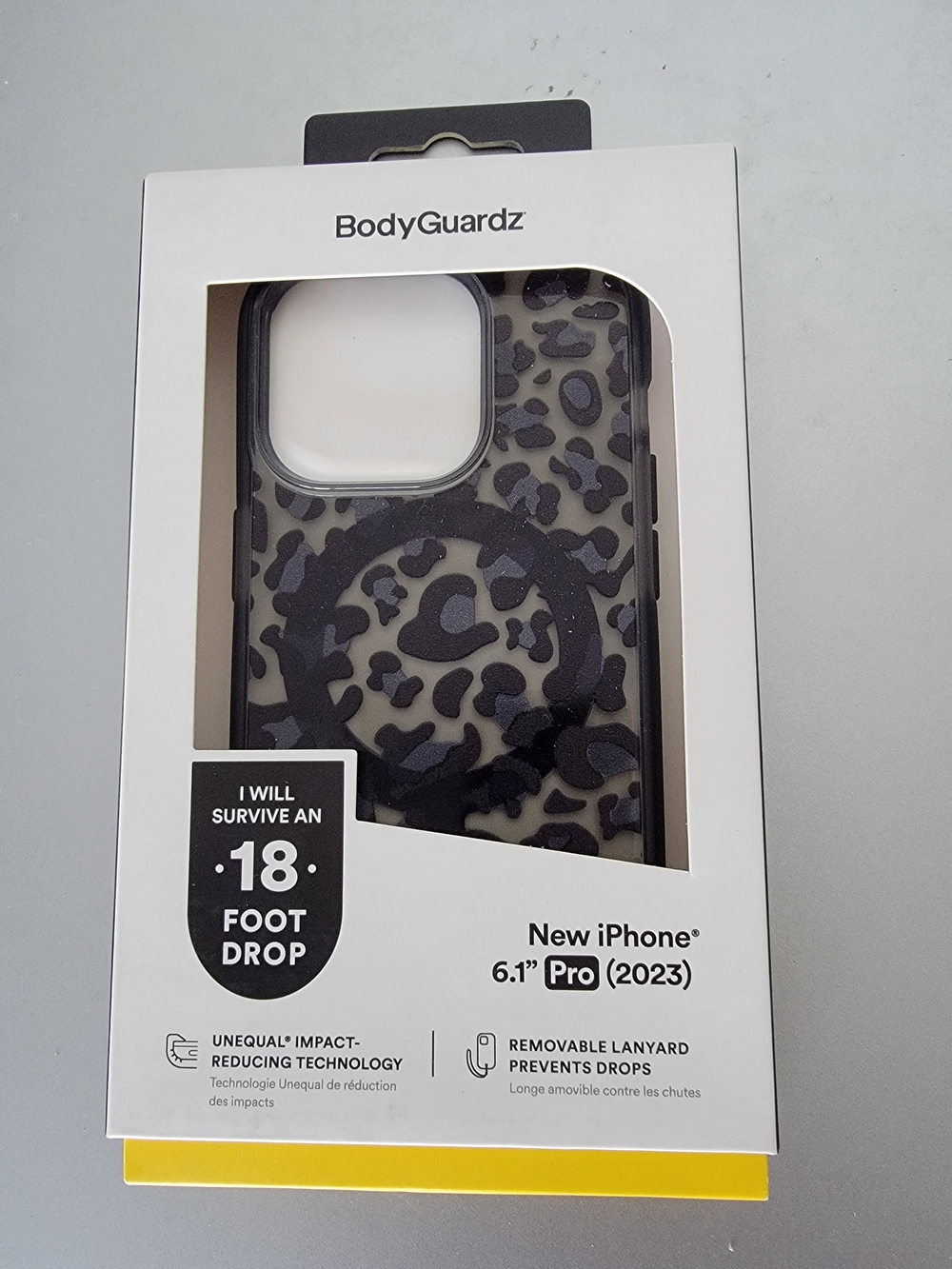 Bodyguardz Leopard Print Black Protective Case for iPhone 15 Pro w/Lanyard